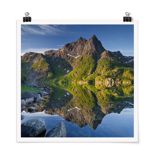 Bilder für die Wand Berglandschaft mit Wasserspiegelung in Norwegen