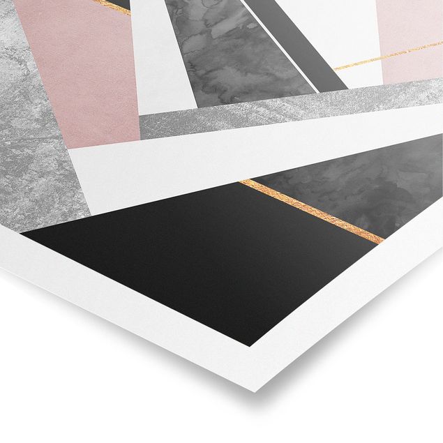 Poster - Schwarz Weiß Geometrie mit Gold - Quadrat 1:1
