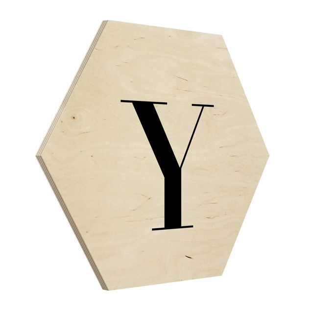 Hexagon Bild Holz - Buchstabe Serif Weiß Y