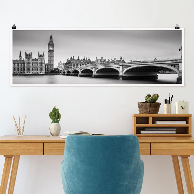 Schwarz-Weiß Poster Westminster Brücke und Big Ben