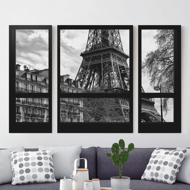 Wandbilder XXL Fensterausblick Paris - Nahe am Eiffelturm schwarz weiß