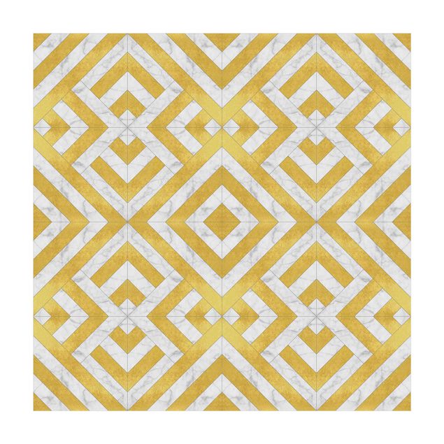 Teppich Fliesenoptik Geometrischer Fliesenmix Art Deco Gold Marmor