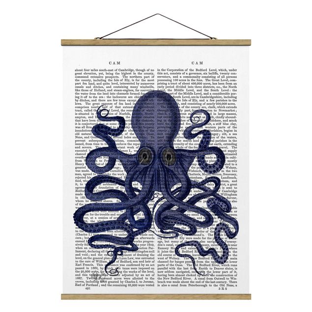 Stoffbild mit Posterleisten - Tierlektüre - Oktopus - Hochformat 3:4