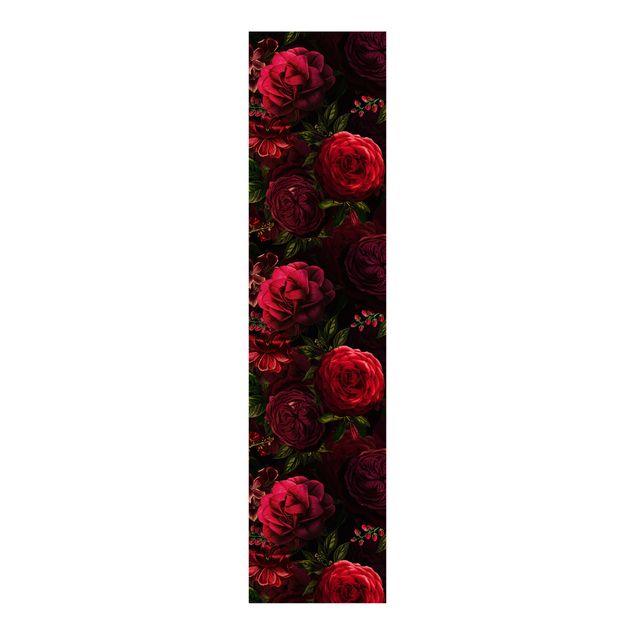 Schiebegardinen Schiene 3-läufig Rote Rosen vor Schwarz