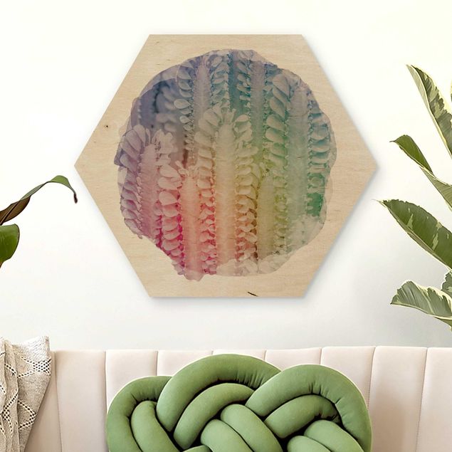 Holzbilder mit Blumen Wasserfarben - Kaktus Euphorbia Trigona