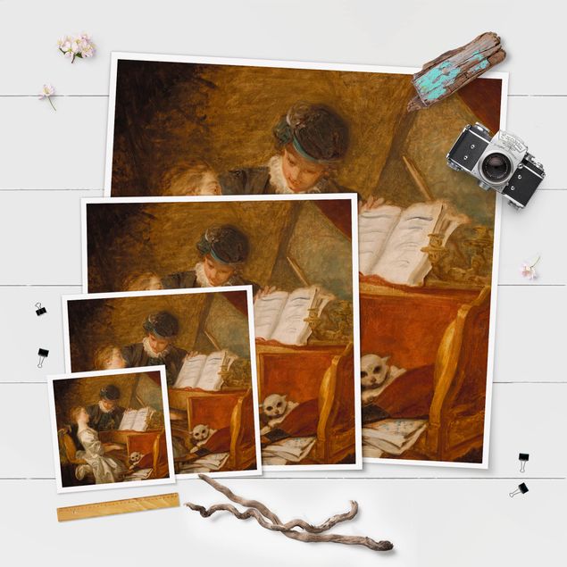 Poster - Jean Honoré Fragonard - Die Klavierstunde - Quadrat 1:1