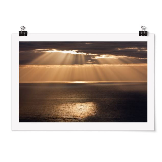 Poster Sonnenstrahlen über dem Meer