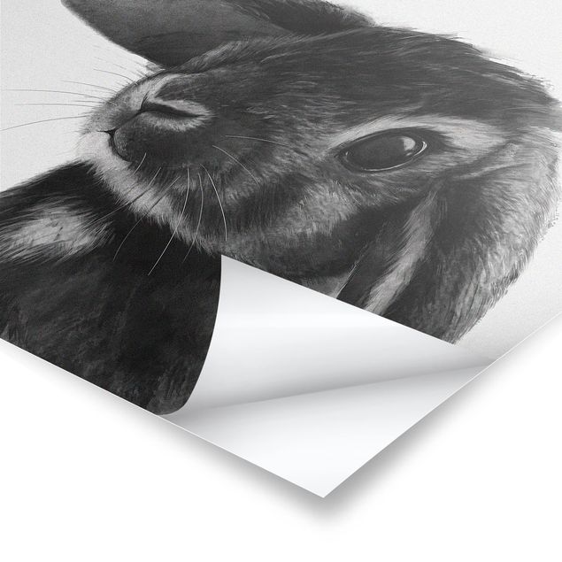 Poster - Illustration Hase Schwarz Weiß Zeichnung - Quadrat 1:1