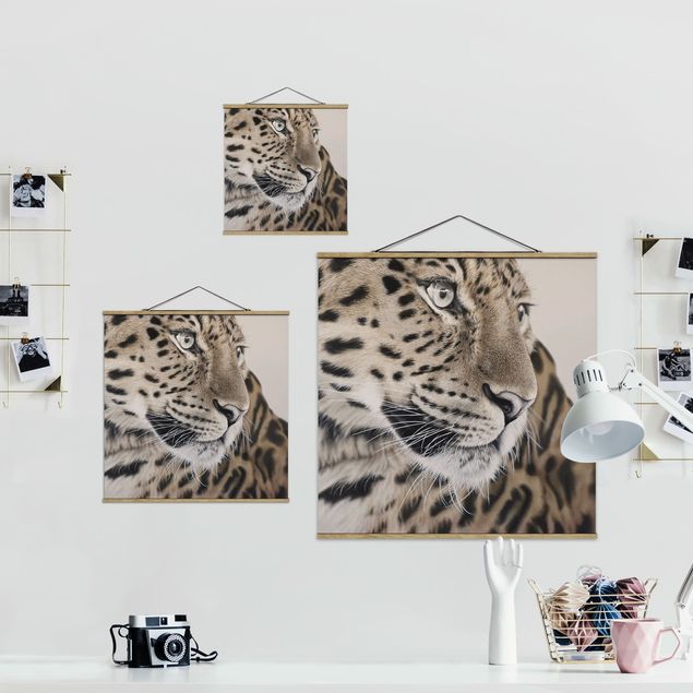 Stoffbild mit Posterleisten - Der Leopard - Quadrat