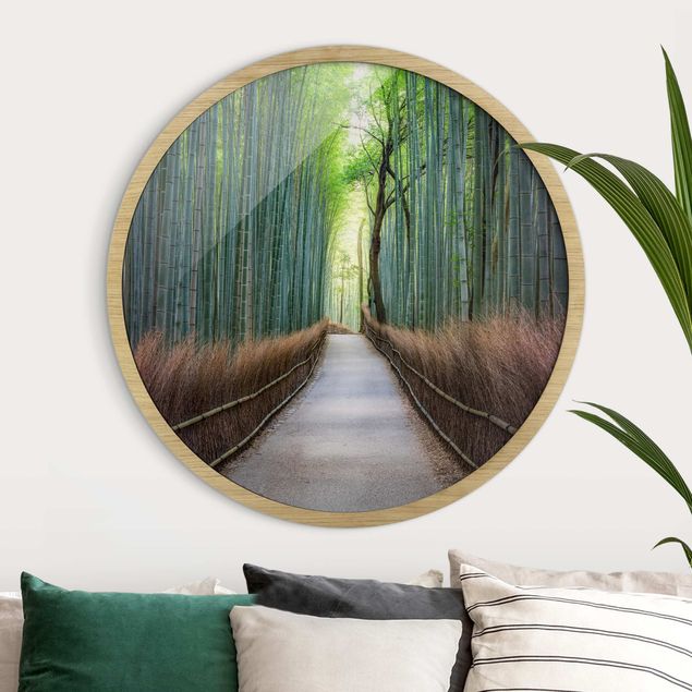 Wandbild rund Der Weg durch den Bambus