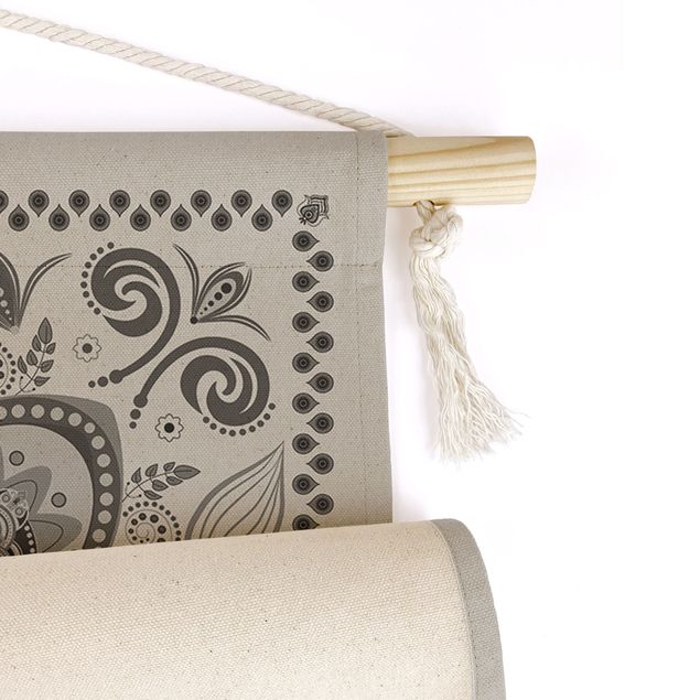 Wandbehang Detailliertes Boho Muster in Grau