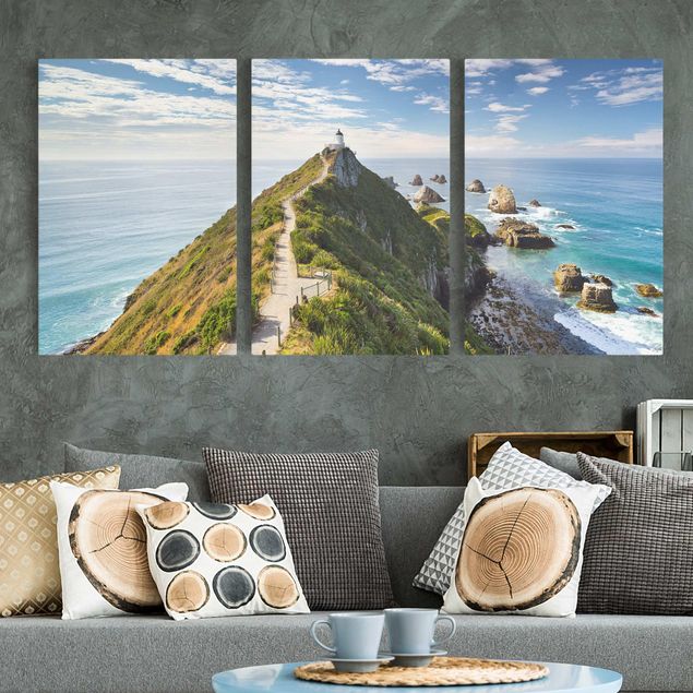 Leinwandbilder XXL Nugget Point Leuchtturm und Meer Neuseeland