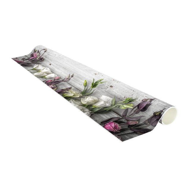 Moderner Teppich Tulpen-Rose Shabby Holzoptik