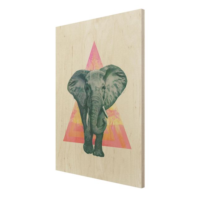 Holzbild - Illustration Elefant vor Dreieck Malerei - Hochformat 4:3