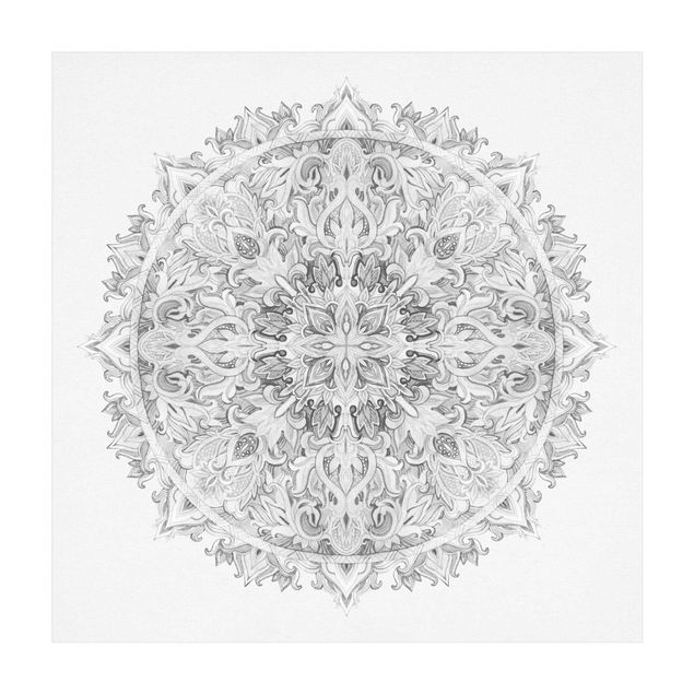 Schwarz-weißer Teppich Mandala Aquarell Ornament schwarz weiß
