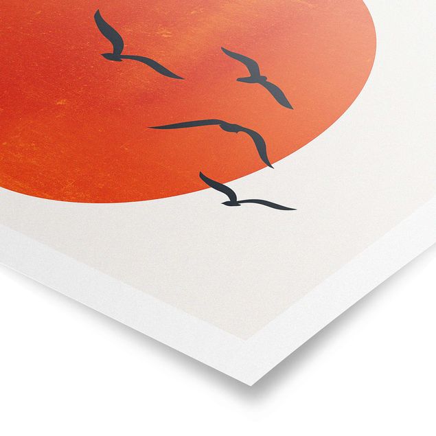 Schöne Wandbilder Vogelschwarm vor roter Sonne I