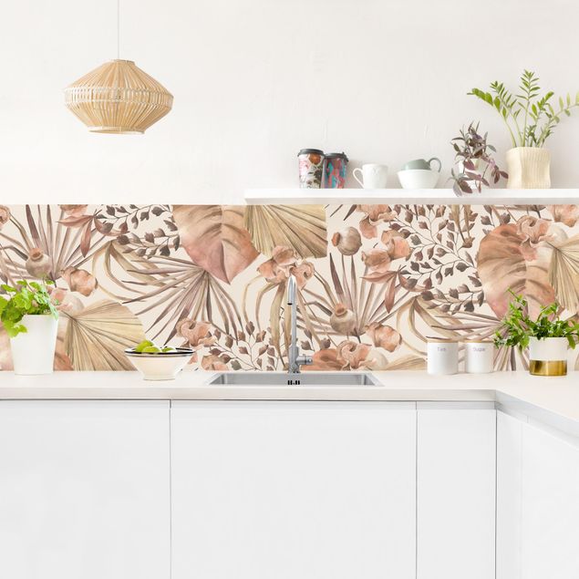 Küchenrückwand Muster Beige Palmenblätter