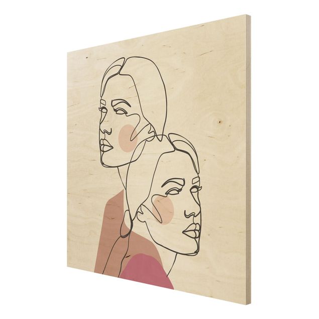 Holzbild - Line Art Frauen Portrait Wangen Rosa - Quadrat 1:1