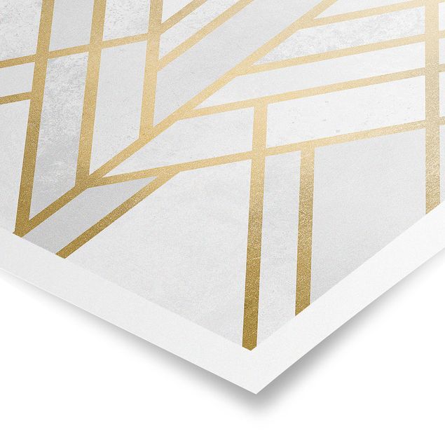 Poster - Art Deco Geometrie Weiß Gold - Quadrat 1:1