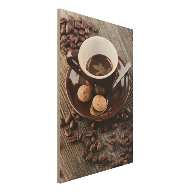 Moderne Holzbilder Kaffeetasse mit Kaffeebohnen