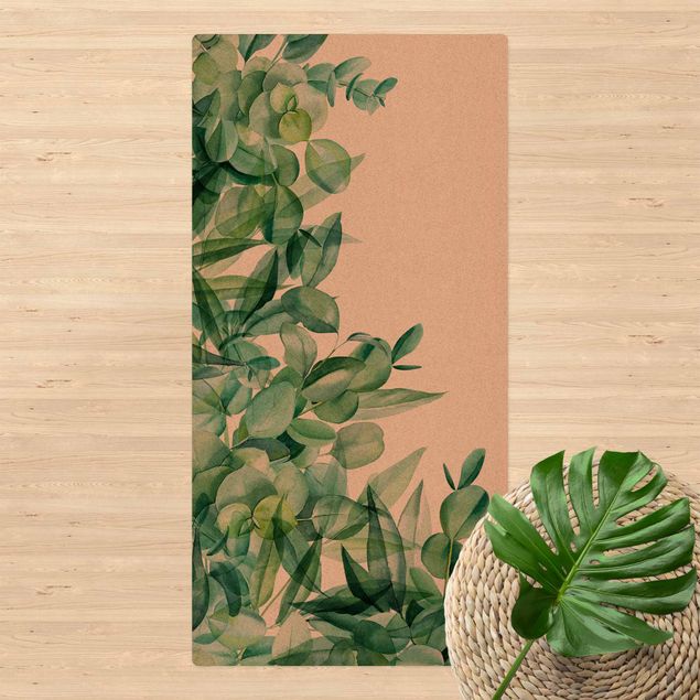 Kork-Teppich - Dickicht Eukalyptusblätter Aquarell - Hochformat 1:2