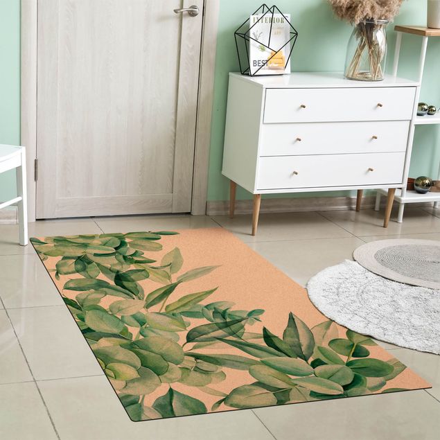 Moderner Teppich Dickicht Eukalyptusblätter Aquarell