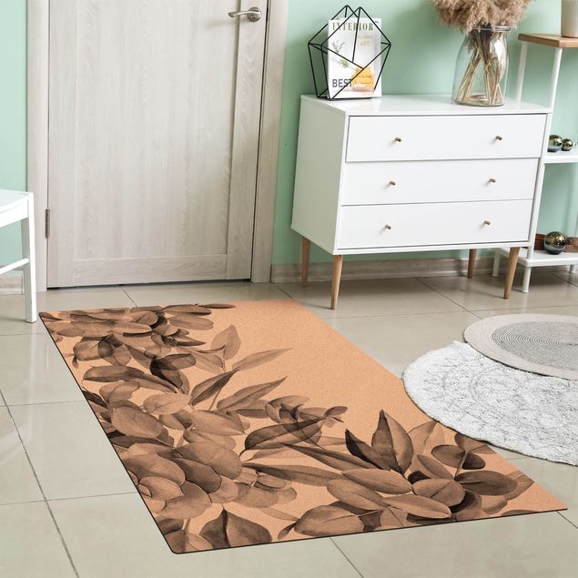 Teppich modern Dickicht Eukalyptusblätter Aquarell Schwarz