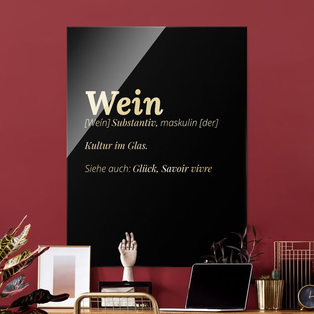 Glasbilder mit Spruch Die Definition von Wein Schwarz