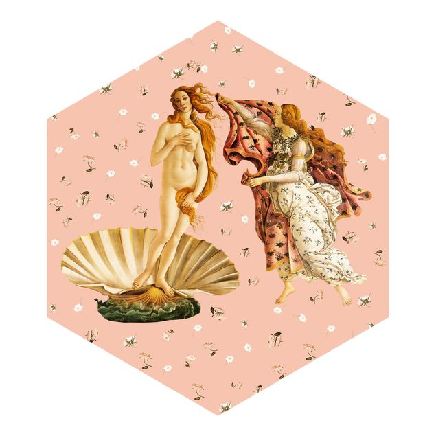 Hexagon Mustertapete selbstklebend - Die Venus von Botticelli auf Rosa
