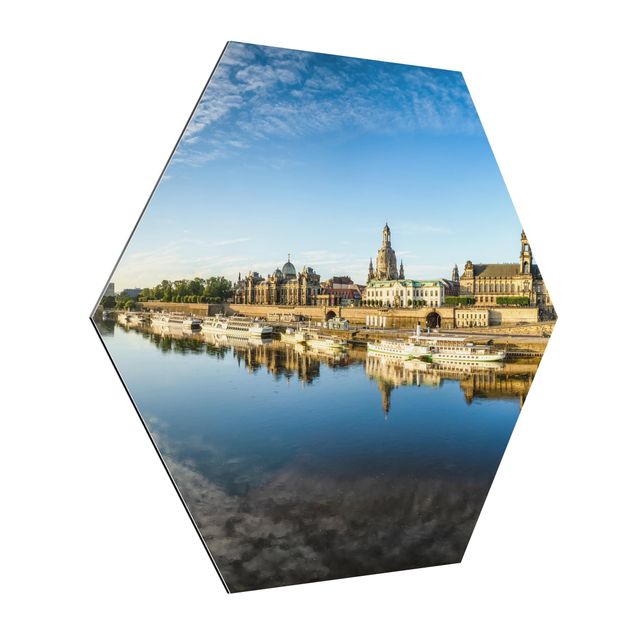 Hexagon Bild Alu-Dibond - Die Weiße Flotte von Dresden