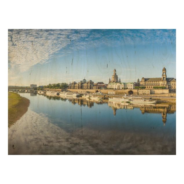 Holzbild Skyline Die Weiße Flotte von Dresden