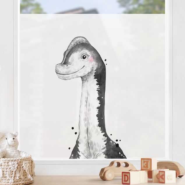 Fensterfolie Farbig Dino Zeichnung - Brachiosaurus