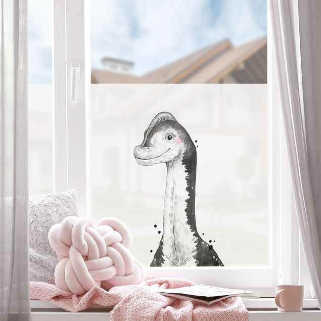 Fensterfolie Wohnzimmer Dino Zeichnung - Brachiosaurus