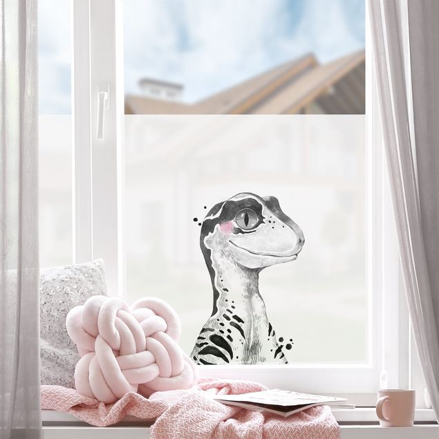 Fensterfolie Wohnzimmer Dino Zeichnung - Raptor
