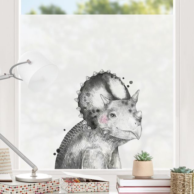Fensterbilder Tiere Dino Zeichnung - Triceratops