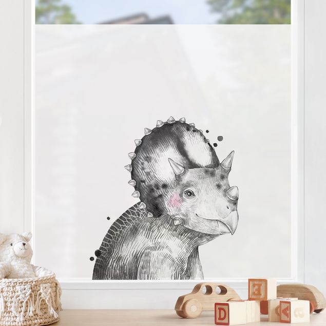 Fensterfolie Farbig Dino Zeichnung - Triceratops