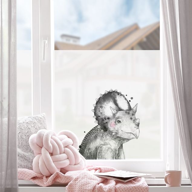 Fensterfolie Wohnzimmer Dino Zeichnung - Triceratops