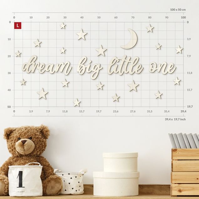 Wanddeko Holz 3D-Schriftzug Dream big little one - Mond & Sterne