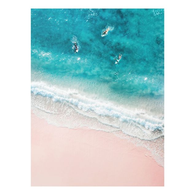 Bilder auf Glas Drei Surfer paddeln zum Ufer