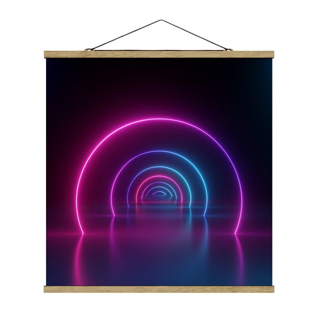 Stoffbild mit Posterleisten - Dreidimensionale Neonbögen - Quadrat 1:1