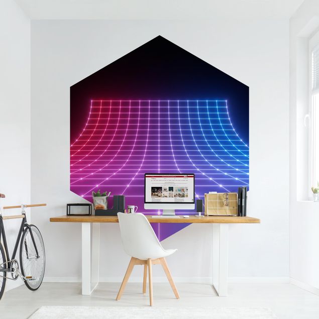 Hexagon Tapete Dreidimensionales Neonlicht