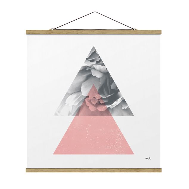 Stoffbild mit Posterleisten - Dreiecke mit Blüte - Quadrat 1:1