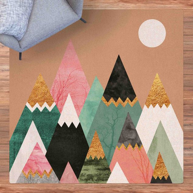 Teppiche Dreieckige Berge mit Goldspitzen
