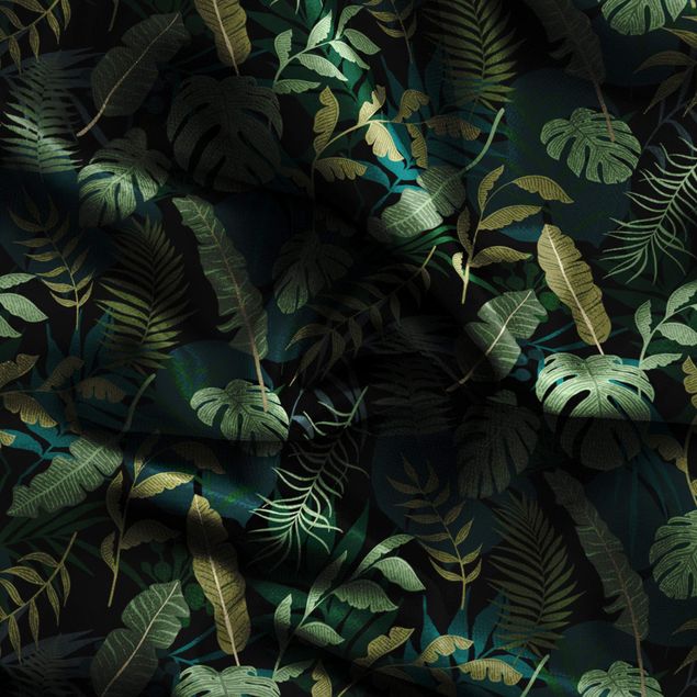 Vorhänge Muster Dschungel Blätter auf Schwarz