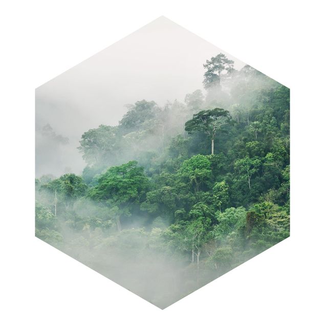Grüne Tapete Dschungel im Nebel