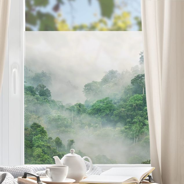 Fensterbilder selbstklebend Blumen Dschungel im Nebel