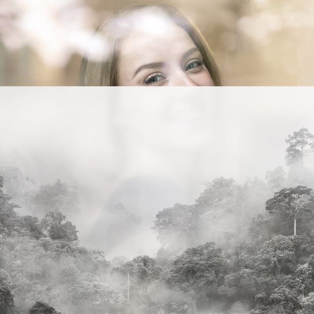 Fensterbilder XXL Dschungel im Nebel Schwarz-Weiß