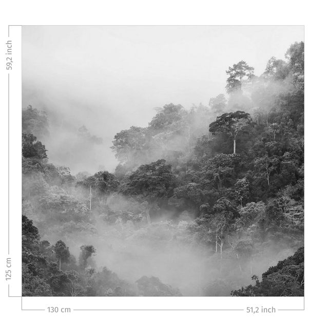 Vorhänge Wald Dschungel im Nebel Schwarz-Weiß