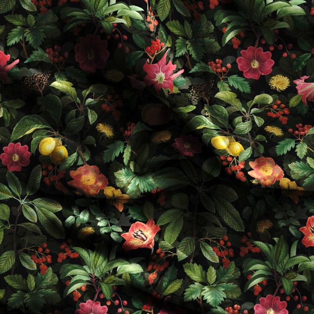 Vorhang Muster Dschungelblätter und Blüten
