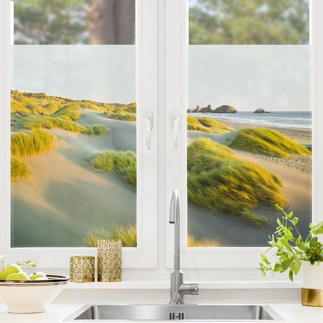 Fensterbilder Landschaft Dünen und Gräser am Meer